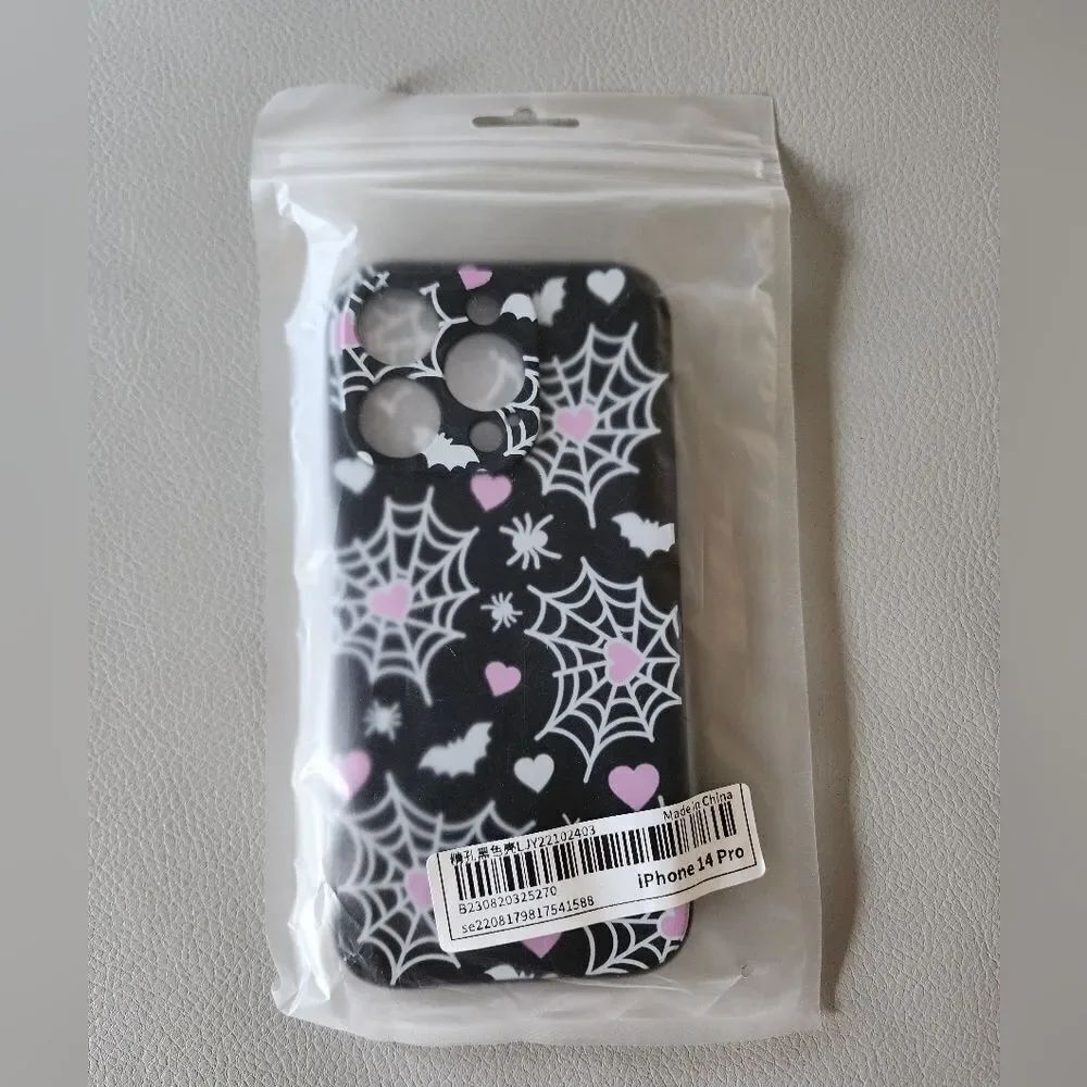 iPhone 14 Pro Black and Pink Spider Web Case